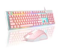 K1 Clavier et souris de jeu rétroéclairé à LED RVB avec 104 touches pour PC/ordinateur portable Rose