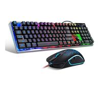 Combo clavier et souris de jeu, K1 clavier rétroéclairé à LED arc-en-ciel avec 104 touches pour PC et ordinateur portable