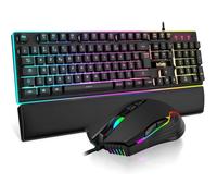 K10 Ensemble Gaming Clavier et Souris Gamer Usb AZERTY FRANÇAIS + Repose-Poignets Clavier Anti-Ghosting Rétroéclairé RVB et 7200