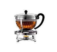 Bodum - K11143-16-1 - CHAMBORD SET - Théière - 1.3 l - filtre plastique - réchaud inox + 2 verres double paroi PAVINA - 0.35 L, Noir