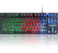 K16 Wired 87keys Gaming Keyboard Rainbow Backlit LED Light Waterproof Ergonomic USB 16keys Gaming Keyboard Anti-Ghosting for Office,Typists and Games (K16-Black)