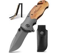 K19 Folding Knife-Titanium Wood Outdoor Survival Knife-3 In 1 Survival Knife With Window Breaker And Belt Cutter
