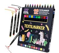 K2 Lot de 12 marqueurs textile lavables en machine à peindre, couleurs pour textiles et chaussures, marqueurs pour tissus - Convient aux enfants (12)