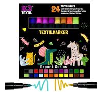 K2 TEXTIL Lot de 12 Stylos Lavables en Machine - Marqueurs à Peindre pour Textiles et Chaussures - Couleurs pour Tissus - Convient aux Enfants (24)
