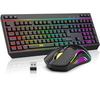 K20 Ensemble Clavier Et Souris Sans Fil Rechargeable, Azerty Français, Rétroéclairage Rvb + Touches De Fonction Multimédia, Souris Ergonomique Avec 4800Dpi Pour Mac/Pc Typists