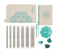 K36331 KNITPRO The Mindful Collection Grateful Set Aiguilles à double pointe en acier inoxydable 15 cm, Sarcelle & Écru