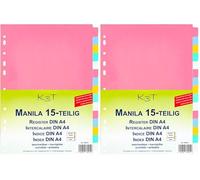 K3T Intercalaires de 15 pièces en carton manille solide avec onglets colorés, n° d'article 64515 (Lot de 2)