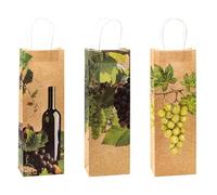 K3T Sac cadeau en papier kraft VIN, lot de 12, taille : bouteille (36 x 12 x 8 cm), N° d'art. 88284