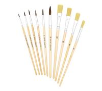 K3T Set de pinceaux de Peinture, Lot de 10, Tailles: (Ronds) 1,2,4,6,8,10 et (Plats) 4,6,10,12, Tige Naturel, N° d'art. 49410