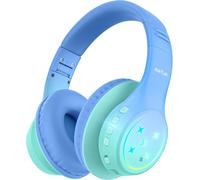 K4 Casque Bluetooth sans fil avec lumières LED, volume limité de 74/85/94 dBA, microphone intégré, 90 heures d'autonomie, casque supra-auriculaire Bluetooth 5.4 pour iPad/tablette/école, vert