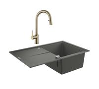 K400 évier en quartz composite avec égouttoir réversible 780x500 mm + Ceramia Timeless mitigeur (G31639TML2BG-SET)