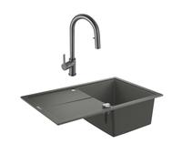 K400 évier en quartz composite avec égouttoir réversible 780x500 mm + Ceramia Timeless mitigeur (G31639TML2BGM-SET)