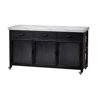 K5C7S3W9D6 Armoire de Rangement de Cuisine Cadre en Acier au Carbone cannelé supérieur Pierre aggloméré par îlot de Cuisine Roulant Îlot de Cuisine(Grand)