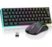 K62 60% Clavier Et Souris De Jeu Sans Fil Rvb¿Azerty Français 62 Touches Mini-Clavier Rétroéclairé Ultra-Compact¿Souris Optique Cellulaire Légère¿Kit Portable Pour Pc Ps5 Xbox Gamers(Noir)