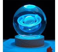 K9 Crystal 3d Boule Du Système Solaire, Boule De Cristal Multicolore Veilleuse Décoration Artisanale, Modèle De Planète 6/8cm, Décoration Galaxie De Bureau, Avec Base Led (8CM,Saturn)
