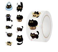 Ka-waii Lot de 500 autocollants mignons en forme de chat noir pour ordinateur portable - 500 pièces/rouleau, pour sceller des enveloppes, des bouteilles d'eau, un ordinateur portable, un journal