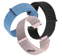 kaacly 3Pcs Nylon Sport Bracelets de Montre Remplacement Tissu Nylon Réglable Bracelets de Montre Respirant Bracelets Montre Sport Intelligent pour Hommes Femmes - Largeur 20mm Black+Pink+Blue