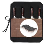 Kaaltisy Sac à Couteaux de Chef 16oz en Toile Cirée - Rouleau Portable avec 4 Compartiments, Design Bicolore Noir et Gris + Tissu Anti-Coupure, pour Chefs et Étudiants (52 x 42 cm)