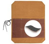 Kaaltisy Sac à Couteaux de Chef Professionnel - Rouleau en Toile Cirée 16oz Robuste avec 4 Compartiments, Tissu Anti-Coupure, Design Bicolore en Kaki et Marron(52 x 42 cm)