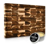 KAAMUT® Planche à Découper en Acacia Massif Bois de Bout - 40×27,5×3,5 cm - Extra Épaisse et Durable - Rigole à Jus, Poignées et Pieds Antidérapants - Inclut Cire à Bois Premium & Coffret Cadeau