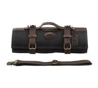 KAAMUT® Sac à Couteaux Professionnel - Étui à Couteaux Enroulable - 12 Compartiments pour Couteaux | 2 Poches zippées - Toile Cirée & Cuir Authentique - Grand Format - Coffret Cadeau