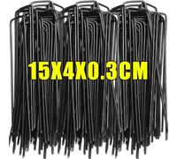 Kaapl-Agrafes De Jardin Galvanisées De Type U,Piquets De Tube De Clôture Robustes,Broches De Sod,Piquets De Fixation De Tente D'herbe Artificielle,Clous De Sol Pour Pelouse,10pcs,Black-15x4x0.3cm