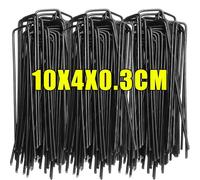 Kaapl-Agrafes De Jardin Galvanisées De Type U,Piquets De Tube De Clôture Robustes,Broches De Sod,Piquets De Fixation De Tente D'herbe Artificielle,Clous De Sol Pour Pelouse,10pcs,Black-10x4x0.3cm