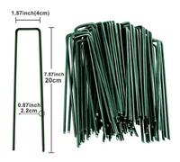 KAAPL-Piquets De Tube De Clôture Robustes,Épingles À Sod,Agrafes De Jardin De Type U,Pointe De Paysage Galvanisée Pour Maintenir Les Pelouses,Barrière,Clou De Sol,4Cmx20Cm Green,100Pcs