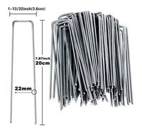KAAPL-Piquets De Tube De Clôture Robustes,Épingles À Sod,Agrafes De Jardin De Type U,Pointe De Paysage Galvanisée Pour Maintenir Les Pelouses,Barrière,Clous Au Sol,2Cmx20Cm Silver,100Pcs