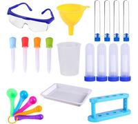 KAAQL-Experiences Scientifiques Enfants,19Pcs Eprouvette Plastique,Pipette Plastique Support De Tube À Essai Dropper Pipette,Science Pour Enfants,Set De Chimie