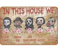 KAARIRI Plaque en métal rétro avec inscription « Horror Movies In This House We Love Family Dream Horror Movie » - 20,3 x 30,5 cm