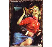 KAARIRI Plaque en métal vintage « Love In The Train Pulp Art » - Décoration murale - 30,5 x 20,3 cm