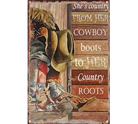 KAARIRI Texas Cowboy Outfit - She's Country From Her Cowboy Retro Metal Sign Poster Wall Decor Wall Art Shabby Chic Cadeau Mural 20,3 x 30,5 cm