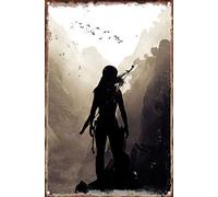 KAARIRI The Classic Arcade Video Game Tomb Raider Lara Croft Shadow Gaming Vintage Rétro Plaque en métal Décoration murale Art Shabby Chic Cadeau mural Fer 30,5 x 20,3 cm