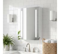 KAASUNES Armoire miroir LED à piles - Armoire miroir murale avec compartiment de rangement, miroir sans cuivre de 4 mm, éclairage LED doux, interrupteur à bascule, blanc, 40 x 60 cm (piles non