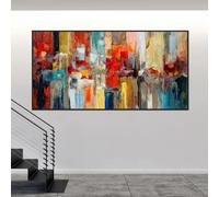 KAAUSE Oeuvre murale extra large texture moderne coloré abstrait art mural peinture à l'huile images sur toile pour salon rouge bleu orange 60x120cm (24x48in) sans cadre