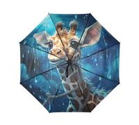 KAAVIYO Art De L'espace Bleu Girafe Mignon Parapluie de Voyage Coupe-Vent Ouverture Fermeture Automatiques,Protection Solaire UPF 50+ pour Enfants