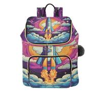 KAAVIYO Art De L'espace De Dessin Animé De Vaisseau Spatial Sac à Dos Tendance pour étudiants,Sac à Bandoulière pour Livres,Sac de Voyage pour Jeunes