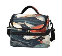 KAAVIYO Art Du Poisson De Style Chinois Sac à Lunch Isotherme Grande Capacité à Bandoulière pour Le Travail Garçons Filles Idéal Pour Pique Niques