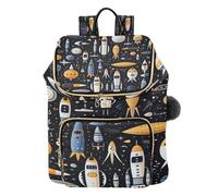 KAAVIYO Dessin Animé Doodle Vaisseau Spatial Sac à Dos Tendance pour étudiants,Sac à Bandoulière pour Livres,Sac de Voyage pour Jeunes