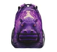KAAVIYO Hippopotame Violet LumièRe Abstraite Cartable Sac à Dos Ecole étudiant Scolaire d'ordinateur pour Voyage Ados Filles Garçons Enfant