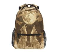 KAAVIYO Loups DoréS Hurlant Lunaire Cartable Sac à Dos Ecole étudiant Scolaire d'ordinateur pour Voyage Ados Filles Garçons Enfant