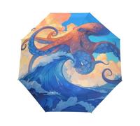 KAAVIYO Octopus Bleu Vagues De L'océAn Parapluie Pliable Pliant à Ouverture Automatique Parapluies Coupe-Vent pour Voyager Plage