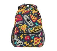 KAAVIYO Pizza Jeux RéTro Pop Oeuvre Cartable Sac à Dos Ecole étudiant Scolaire d'ordinateur pour Voyage Ados Filles Garçons Enfant