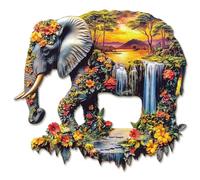 KAAYEE Éden des Éléphants Puzzles en Bois, Wooden Puzzle Adulte, Puzzle Forme Animaux, avec Boîte-Cadeau en Bois