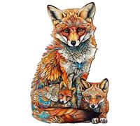 KAAYEE Puzzle Bois Animaux 100pcs, Renards Puzzles en Bois Adulte, Wooden Puzzle Les Renards, Puzzle Forme Animaux, avec Boîte-Cadeau en Bois (23.3 x 15 cm, S)