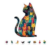 KAAYEE Puzzles en Bois, 130pcs Mosaïque Féline Wooden Puzzle Adulte, Puzzle Forme Animaux, avec Boîte-Cadeau en Bois