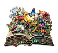 KAAYEE Puzzles en Bois, 145pcs Fleurs sur Le Livre Wooden Puzzle Adulte, Puzzle Forme Animaux, avec Boîte-Cadeau en Bois(29 x 23 cm)