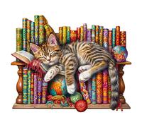 KAAYEE Puzzles en Bois Animaux, 100pcs Le Chat Qui dort Puzzle Forme Animaux, Wooden Puzzle avec Boîte-Cadeau en Bois(21.5 x 17.4cm, S)