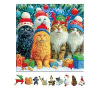 KAAYEE Puzzles en Bois Santa Minou, 113pcs Wooden Puzzle Adulte, Puzzle Forme Animaux, avec Boîte-Cadeau en Bois
